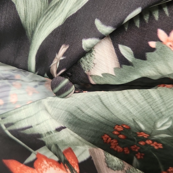 🌺Johanna Ortiz X H&M Floral Print Silky Dolman Sleeve Mini Dress, size M, Green - Picture 6 of 11